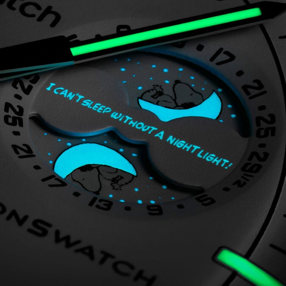 Swatch x Omega Bioceramic Moonswatch Mission To Moonphase Snoopy SO33W700